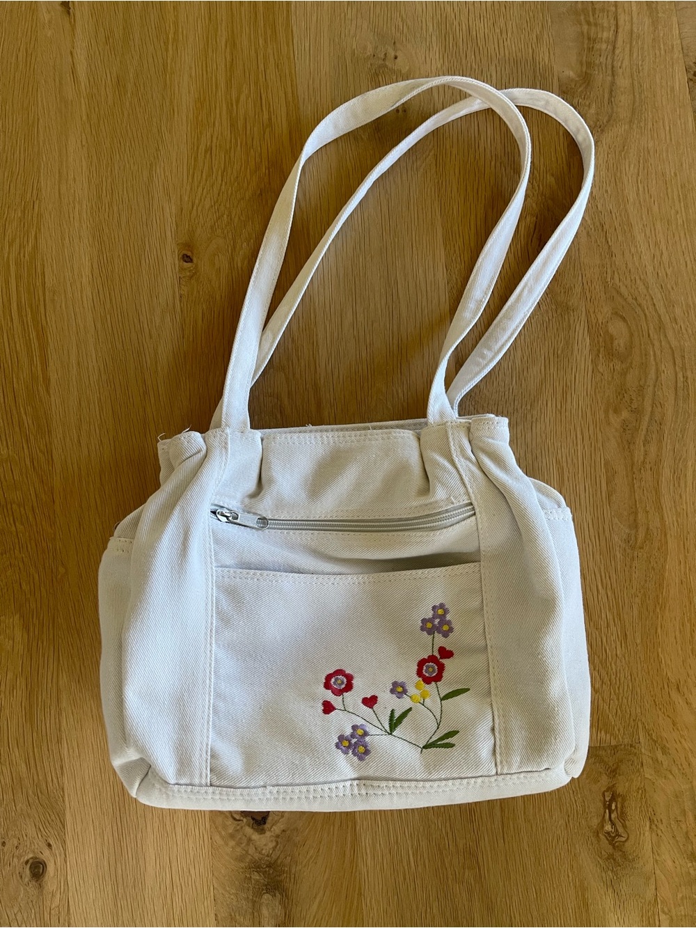 Vintage Y2K canvas  Floral Embroidered Tote Bag in Cream
